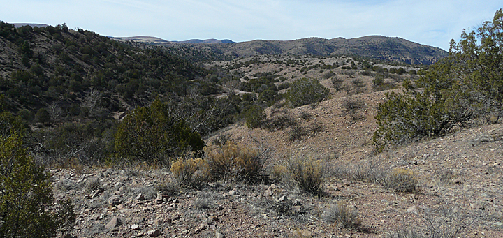 Looking west down Little Dry Creek from top of Soldier Hill near ambush site