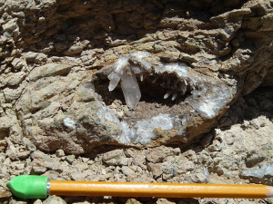 Gas bubble geode filled with quartz crystals.